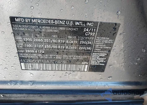 2011 Mercedes-Benz Ml 350 from USA, damaged, VIN 4JGBB5GB1BA726465